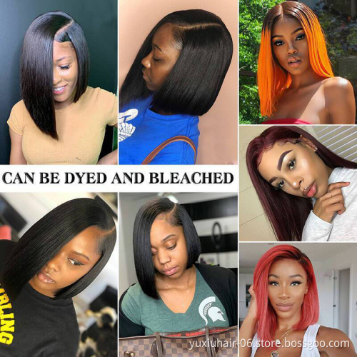 Wholesale 13X4Lace Frontal Bob Wig Cuticle Aligned Raw Virgin Human Hair Pre Plucked With Babyhair Wigs For Black Women